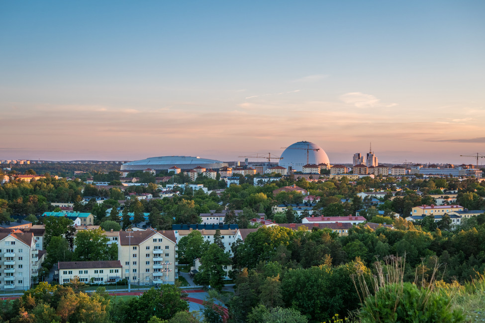 Utsikt över Globen i skymning